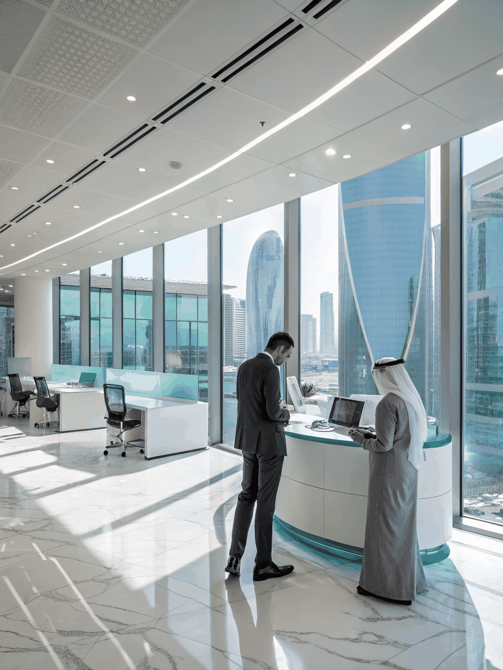 Perfection Services leadership team in a professional Doha office setting