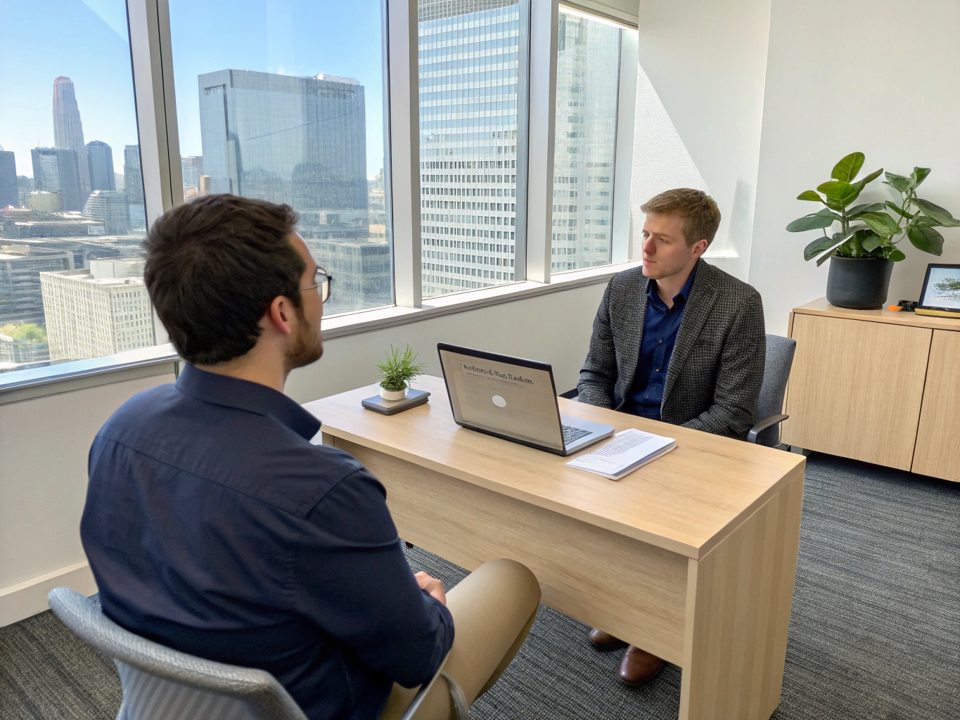Professional recruitment interview in a high-end corporate setting