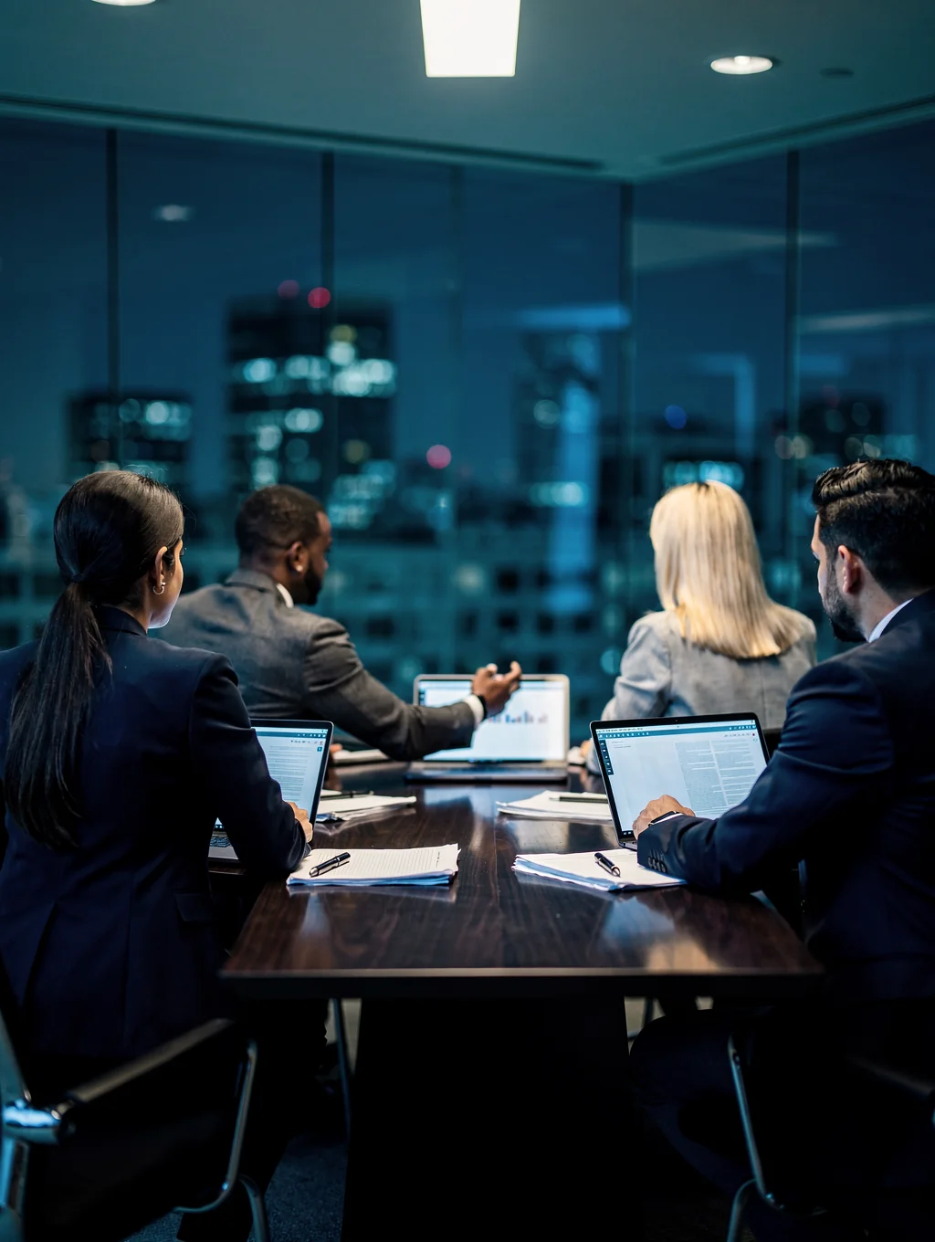 Professional corporate strategy session in a modern Doha office